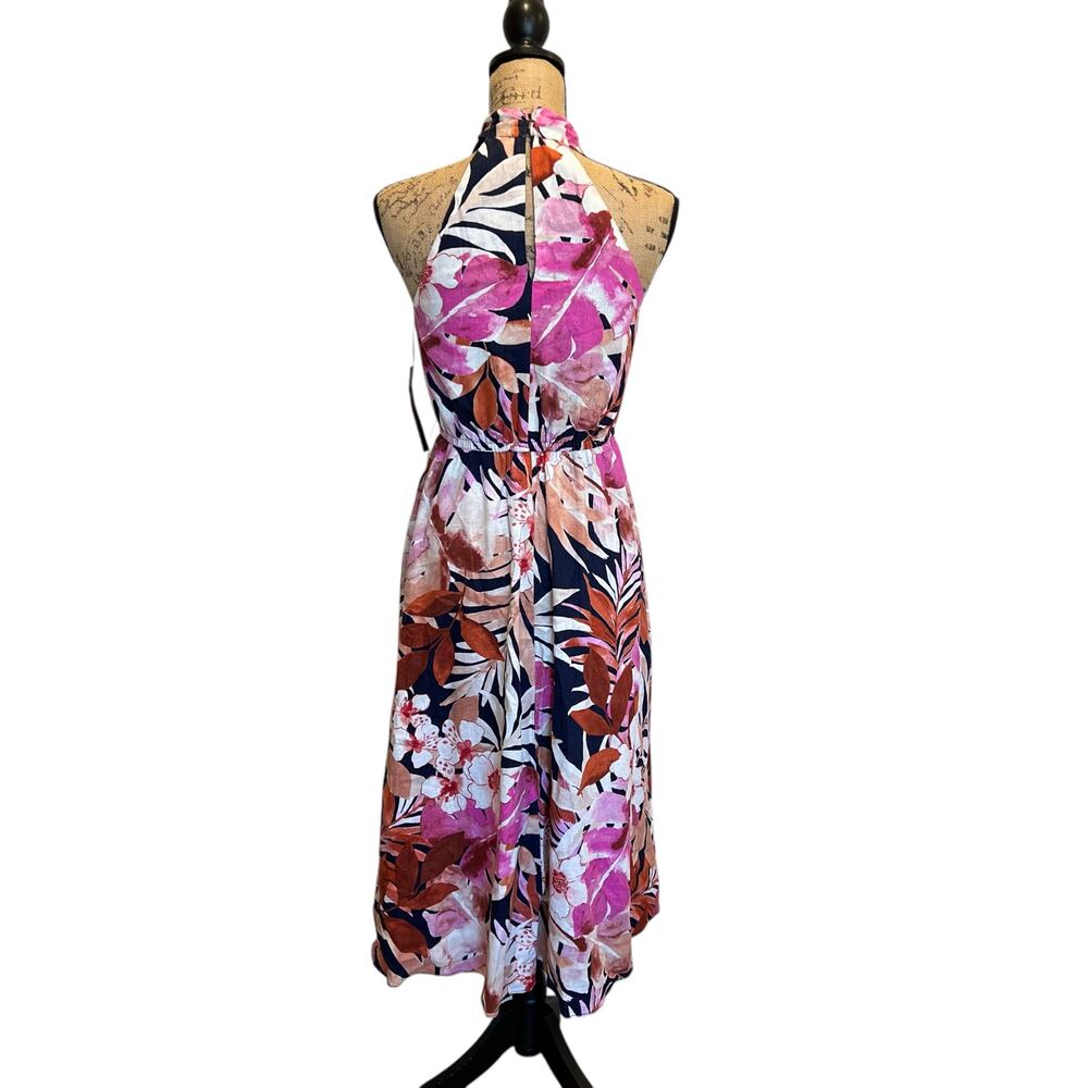 Maggy London Tropical Floral Print Halter Midi Dress with Cinched Waist NWT - Picture 7 of 11